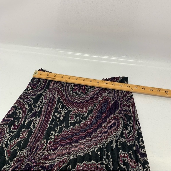 Vintage Pleated Midi Skirt Medium  Elastic Waist Purple Black Geometric Boho - Picture 7 of 8